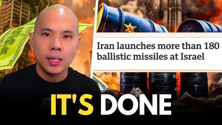 Man with news headline about Iran missile attack