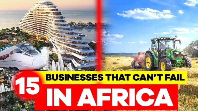 Modern hotel, train, tractor promoting Africa business opportunities