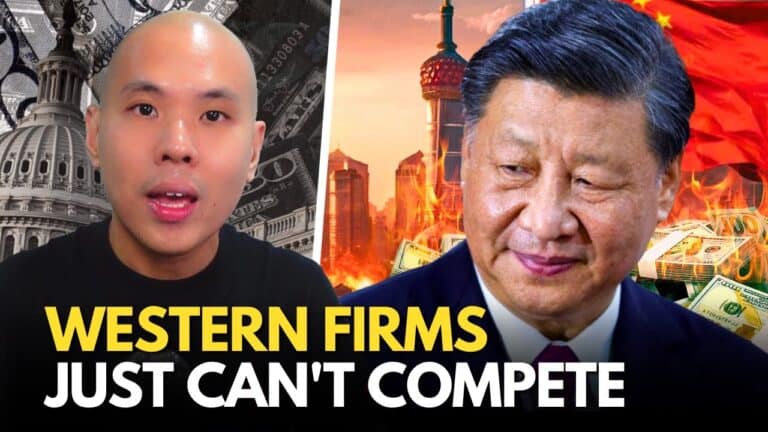 Man and Chinese leader with economic competition headline