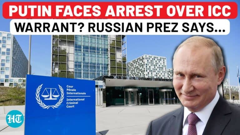 Man beside International Criminal Court building headline graphic