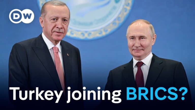 Two suited leaders posing with 'Turkey joining BRICS?' text