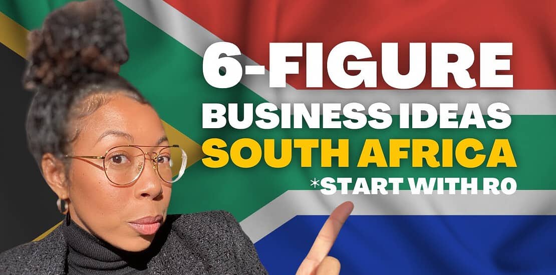 Woman pointing at South Africa business ideas text