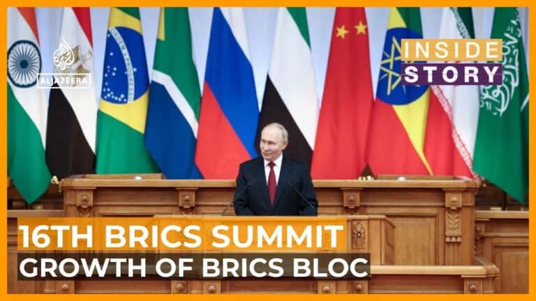 Speaker at podium during 16th BRICS Summit
