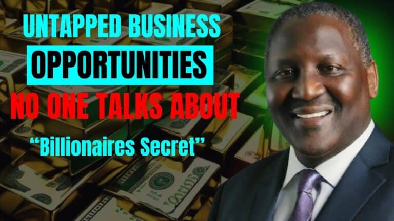 Smiling businessman beside dollar stacks and bold headline