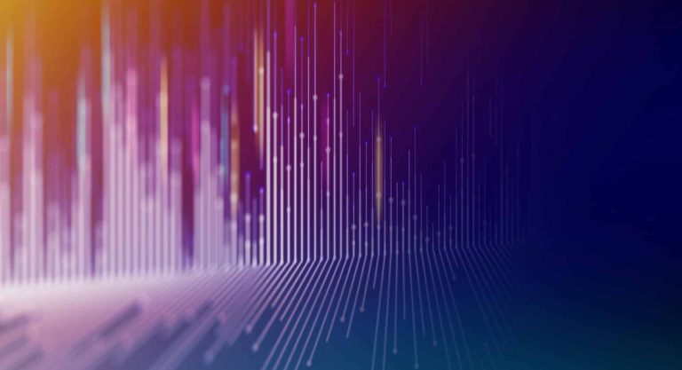 Abstract glowing vertical lines on purple blue gradient