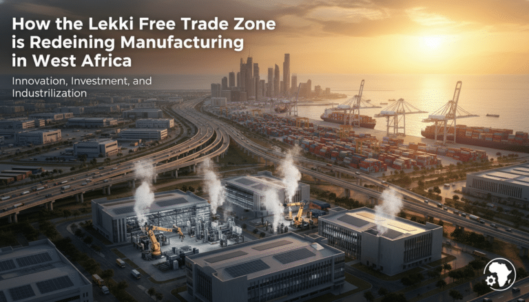 Industrial port and factories at sunset skyline