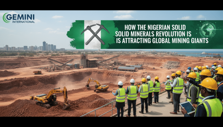 Workers overlooking large open-pit mine in Nigeria