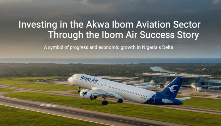 Ibom Air plane taking off at airport runway