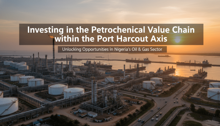 Oil refinery and port at sunset in Nigeria