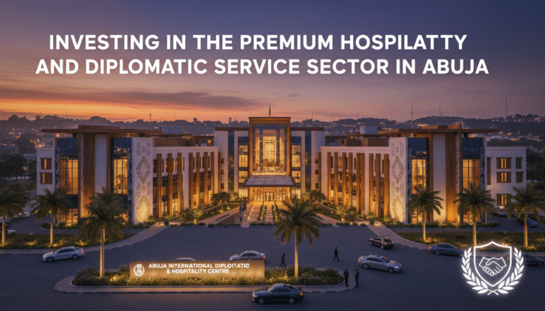 Luxury diplomatic and hospitality center in Abuja at sunset
