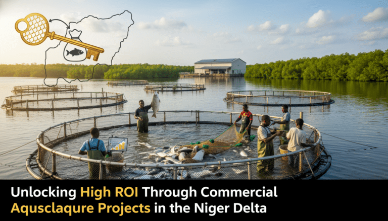 Workers harvesting fish at Niger Delta aquaculture farm