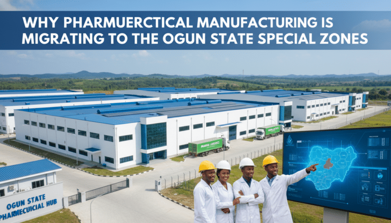 Pharmaceutical factory complex in Ogun State with workers