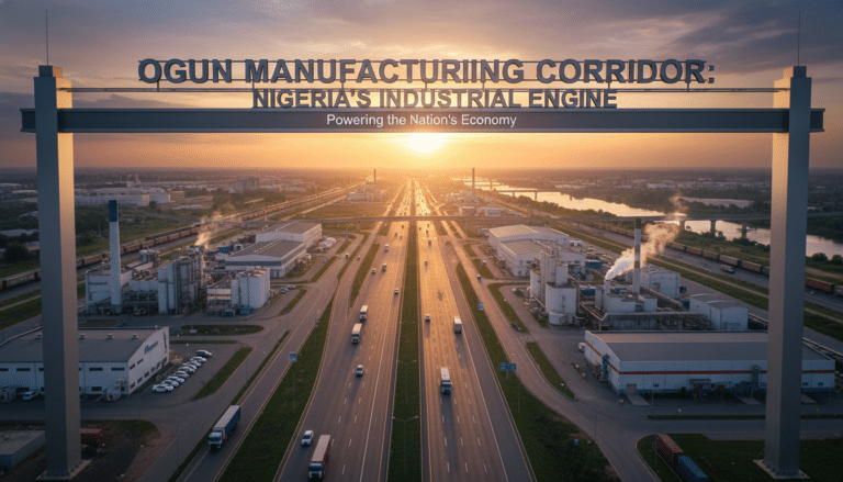 Highway through Ogun industrial corridor at sunset